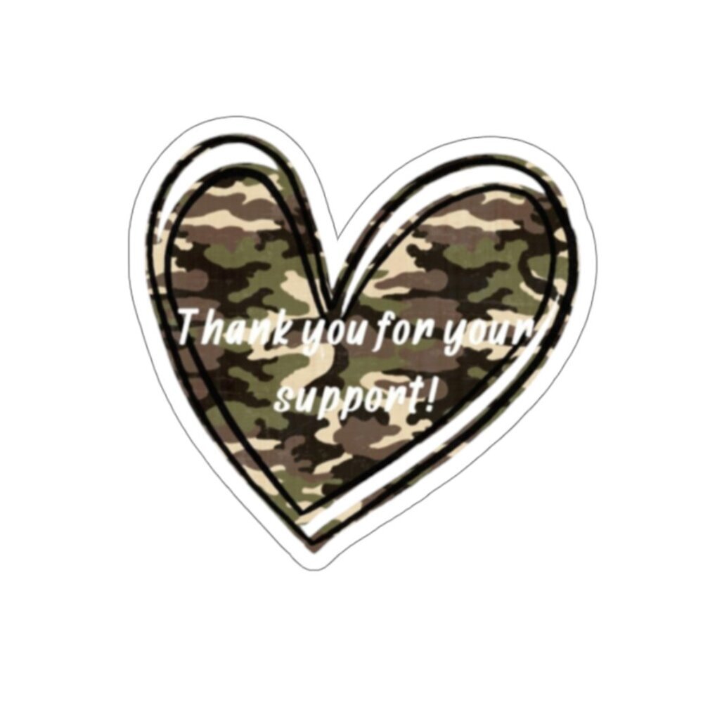 50 Count Handmade Green Camo Thank You For your Support Stickers